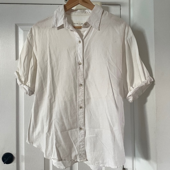 Denim Forum The Jane Shirt White Cotton Short Sleeve Button Shirt Aritzia Medium - Picture 2 of 7